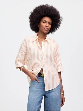 Madewell Oversized Pleated-Sleeve Button-Up Shirt